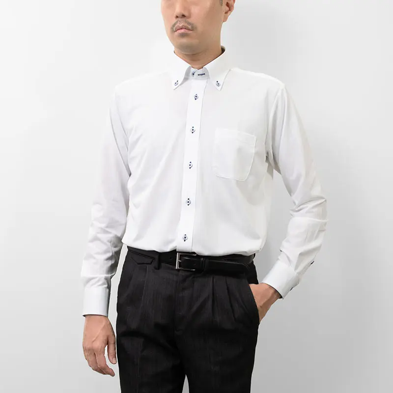 ニットシャツ(裄詰不可) スリムフィット ホワイト ニット 吸水速乾