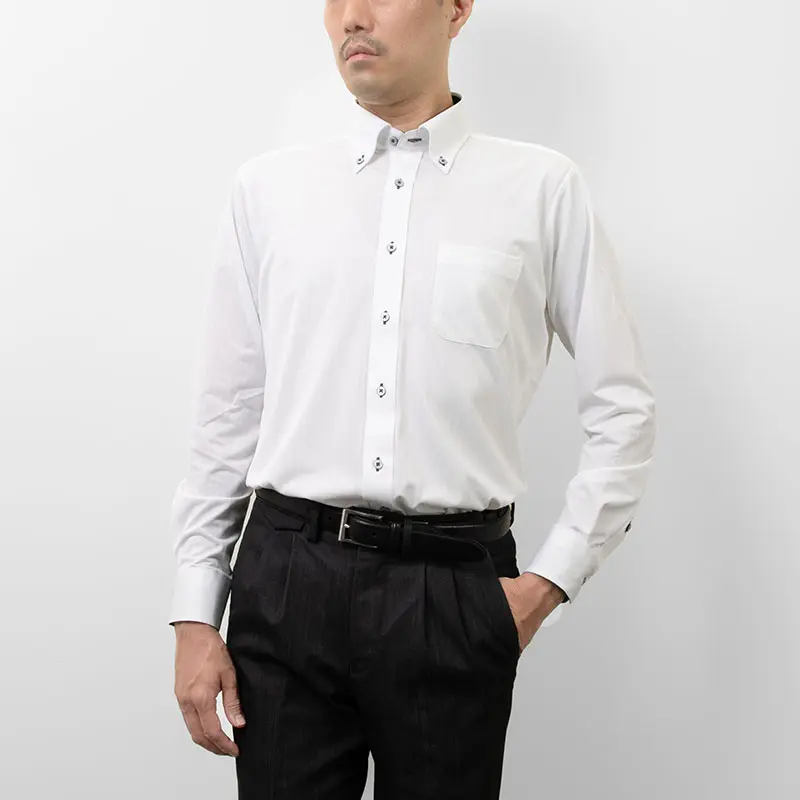 ニットシャツ(裄詰不可) スリムフィット ホワイト ニット 吸水速乾