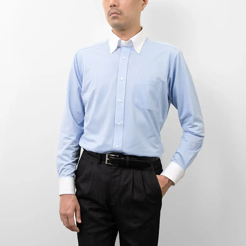 ニットシャツ(裄詰不可) スリムフィット ブルー ニット 吸水速乾 防臭