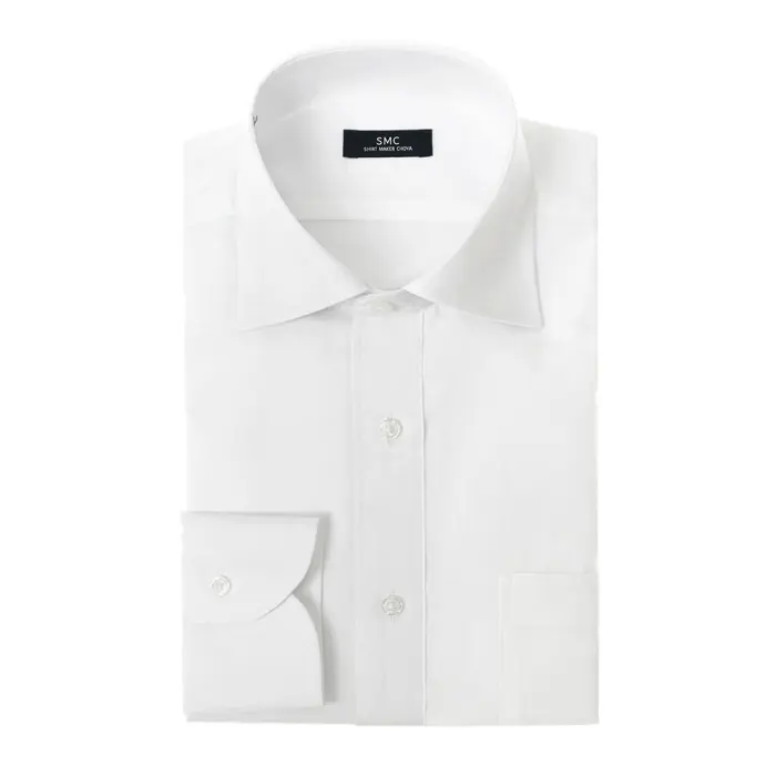 ワイシャツ メンズ 長袖 綿100％ 形態安定 白無地 ホワイトシャツ セミワイドカラー SHIRT MAKER CHOYA