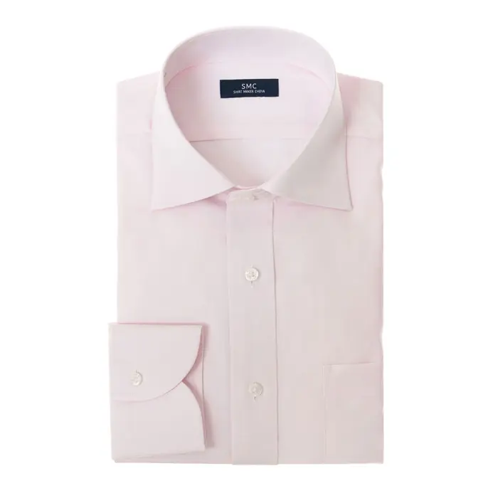 ワイシャツ メンズ 長袖 綿100％ 形態安定  ピンク ピンオックス セミワイドカラー SHIRT MAKER CHOYA