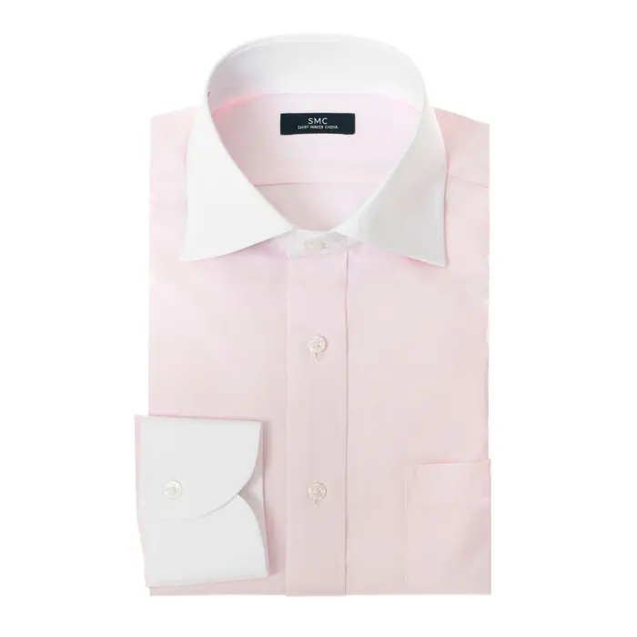 ワイシャツ メンズ 長袖 綿100％ 形態安定 クレリック セミワイドカラー ピンオックス ピンク  SHIRT MAKER CHOYA