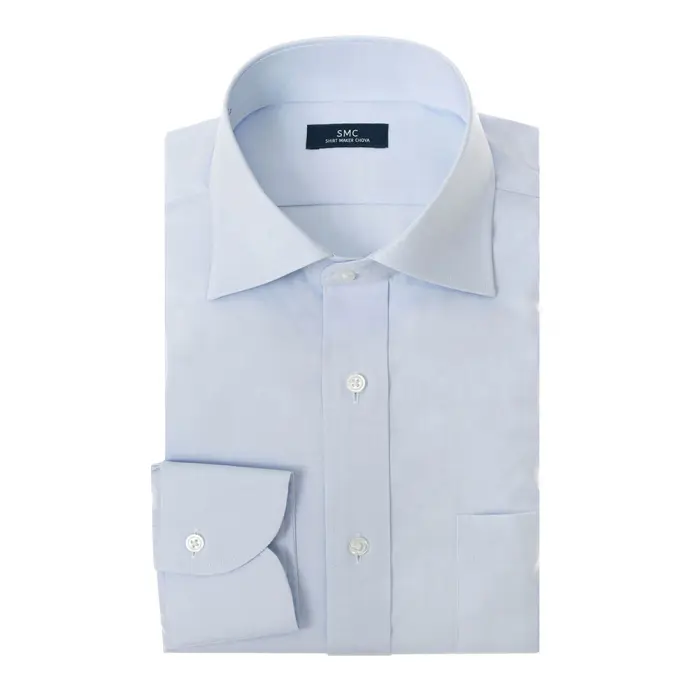 ワイシャツ メンズ 長袖 綿100％ 形態安定  ブルー ピンオックス セミワイドカラー SHIRT MAKER CHOYA