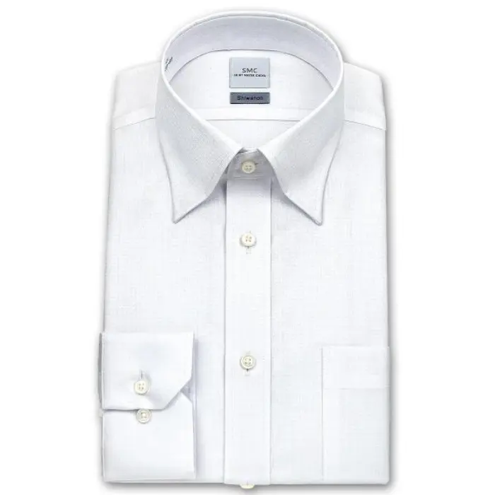 Shiwanon 長袖 ワイシャツ メンズ 春夏秋冬 形態安定加工 白ドビーチェック スナップダウンシャツ|綿50% ポリエステル50% ホワイト