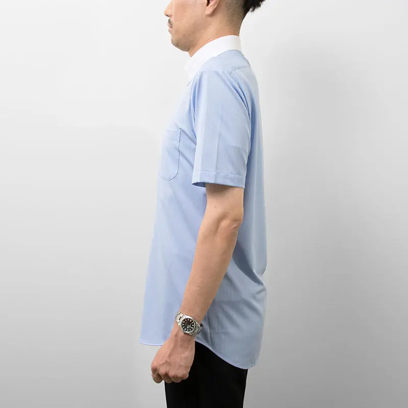 【ZOY新品】 XLサイズ 抗菌防臭 接触冷感 ヨット柄 ストレッチ 半袖シャツ 半袖ワイシャツ スリムフィット ブルー ニット 吸水速乾 防臭 抗菌 SMC