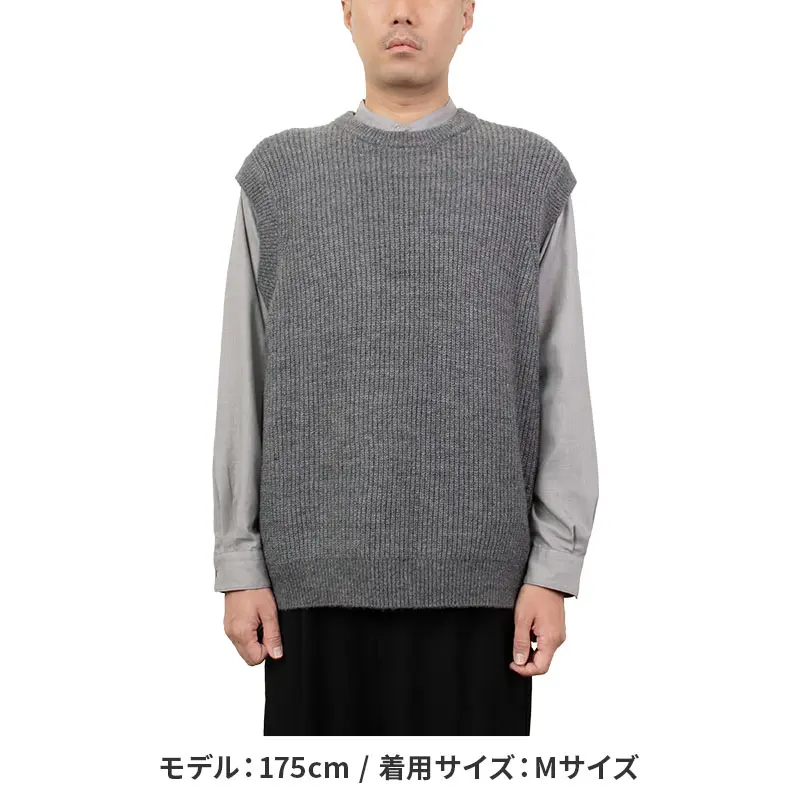 ニット ベスト クルーネック カジュアル グレー 秋冬 無地 メンズ