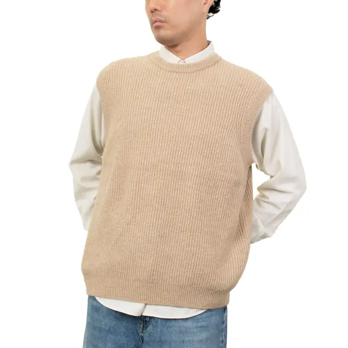 ニット ベスト クルーネック カジュアル ベージュ 秋冬 無地 メンズ