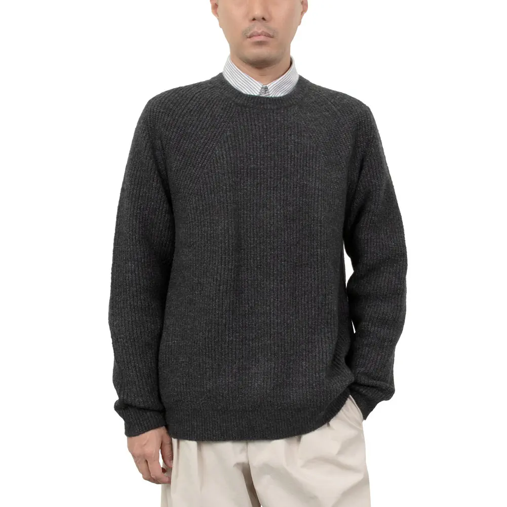 ニット セーター 長袖 クルーネック カジュアル グレー 秋冬 無地