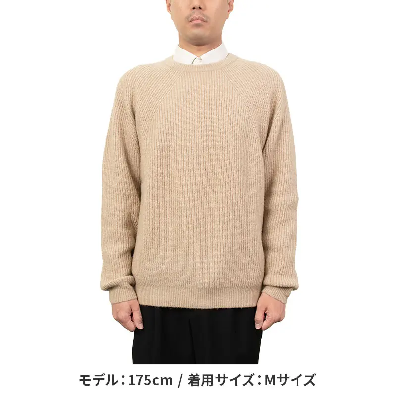 ニット セーター 長袖 クルーネック カジュアル ベージュ 秋冬 無地