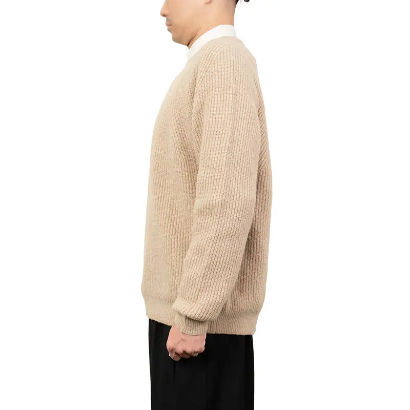 ニット セーター 長袖 クルーネック カジュアル ベージュ 秋冬 無地