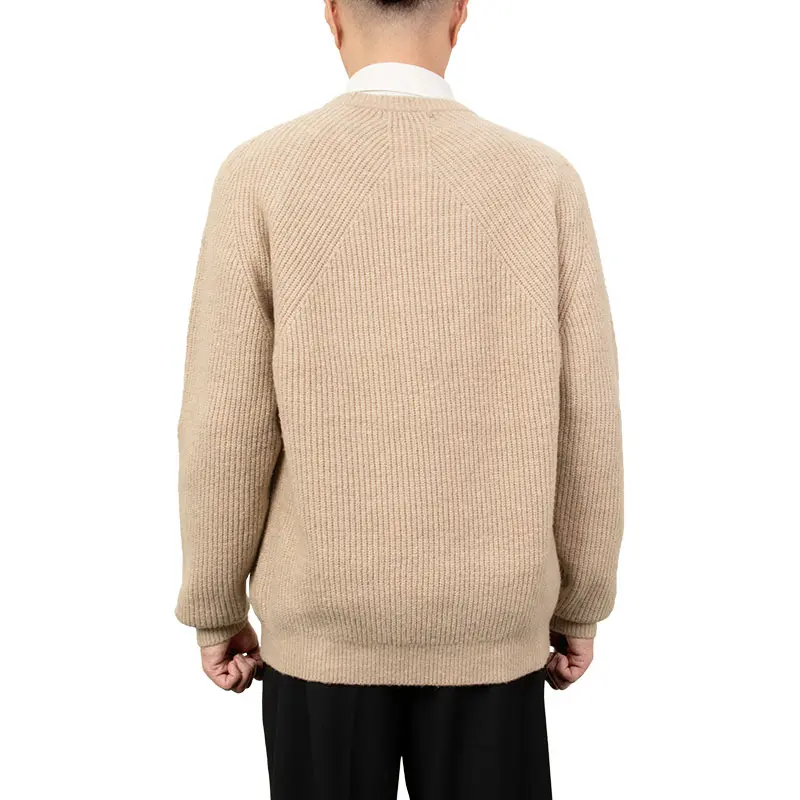 ニット セーター 長袖 クルーネック カジュアル ベージュ 秋冬 無地