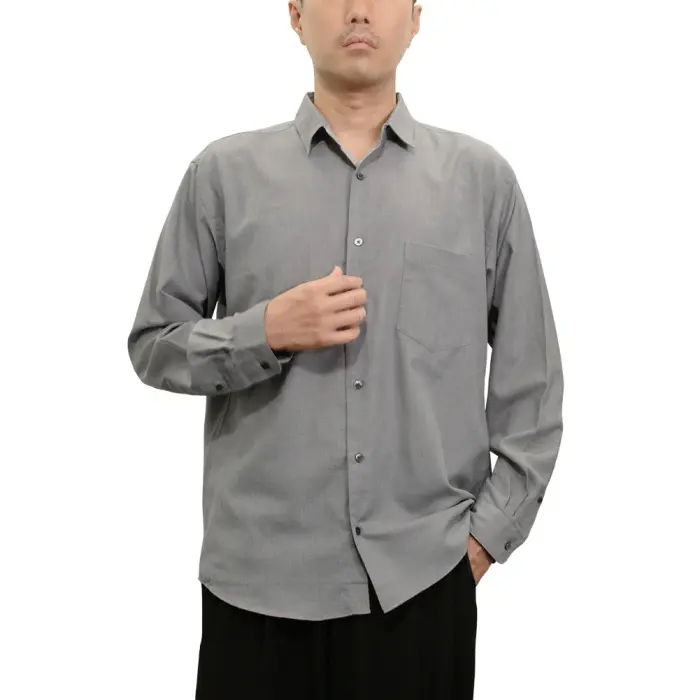 シャツ カジュアルシャツ グレー 無地 メンズ レーヨン とろみ