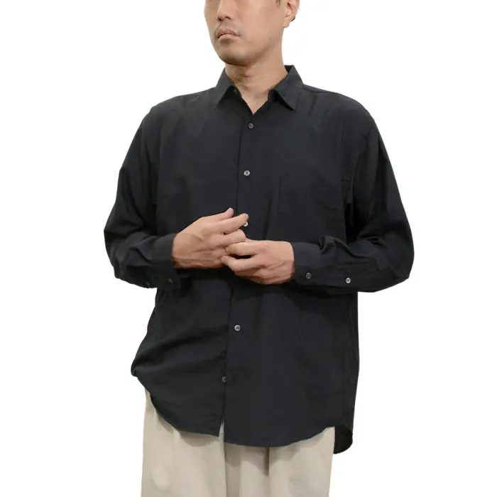シャツ カジュアルシャツ スタンドカラー バンドカラー ブラック 無地