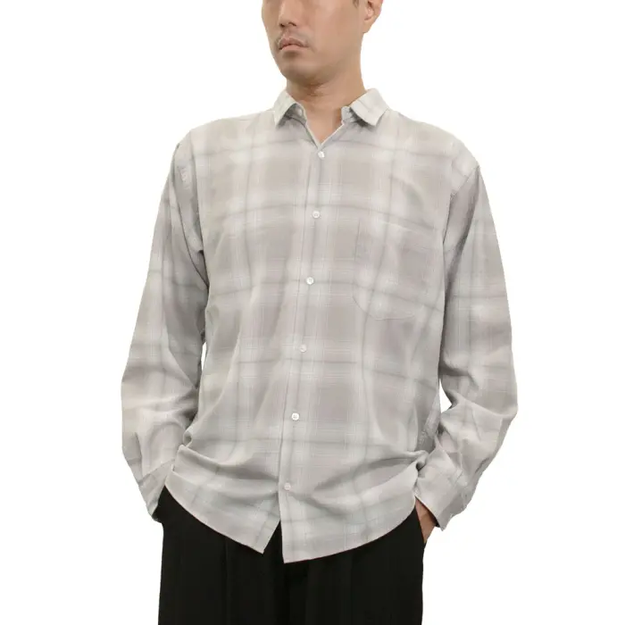 シャツ カジュアルシャツ グレー チェック メンズ レーヨン とろみ