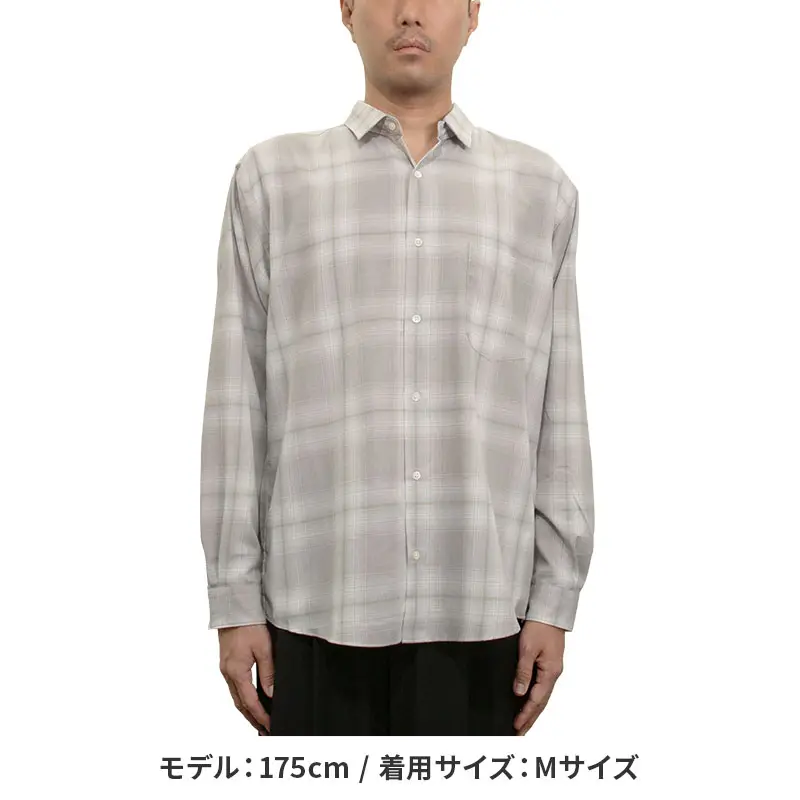 シャツ カジュアルシャツ グレー チェック メンズ レーヨン とろみ