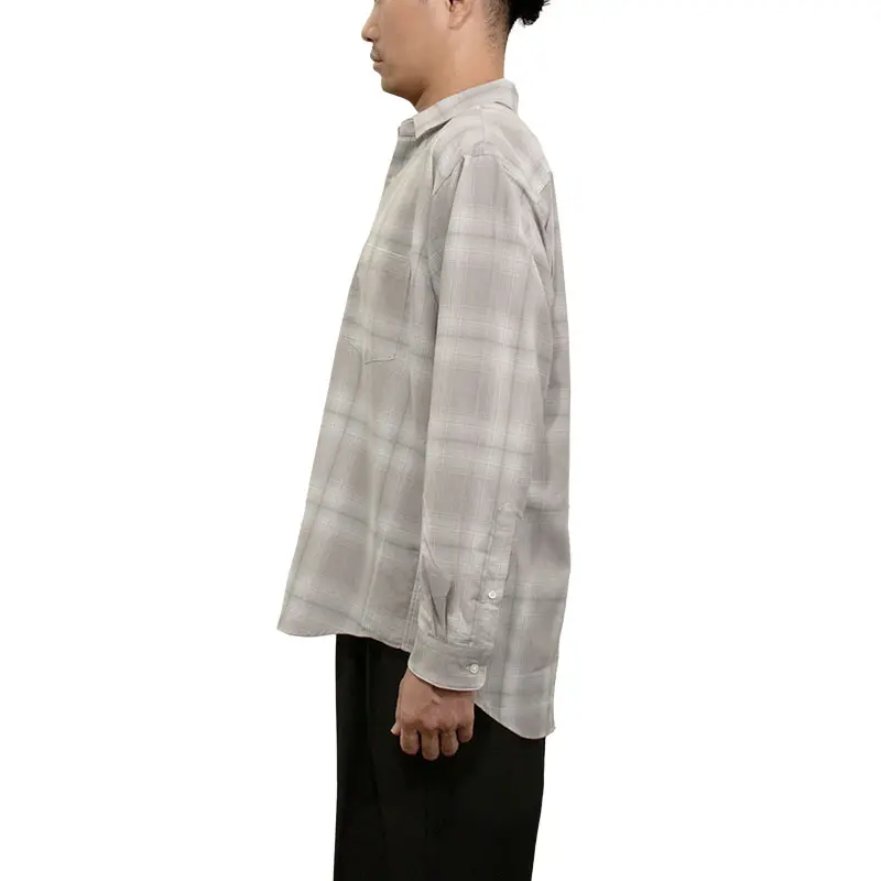 シャツ カジュアルシャツ グレー チェック メンズ レーヨン とろみ