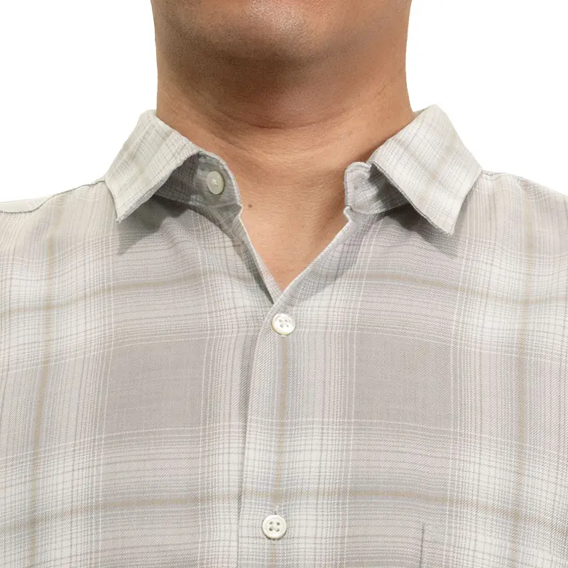 シャツ カジュアルシャツ グレー チェック メンズ レーヨン とろみ