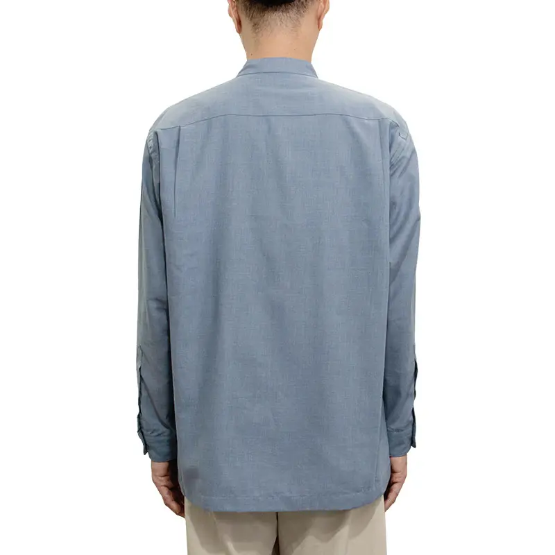 シャツ カジュアルシャツ スタンドカラー バンドカラー ブルー 無地