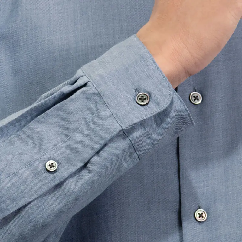 シャツ カジュアルシャツ スタンドカラー バンドカラー ブルー 無地