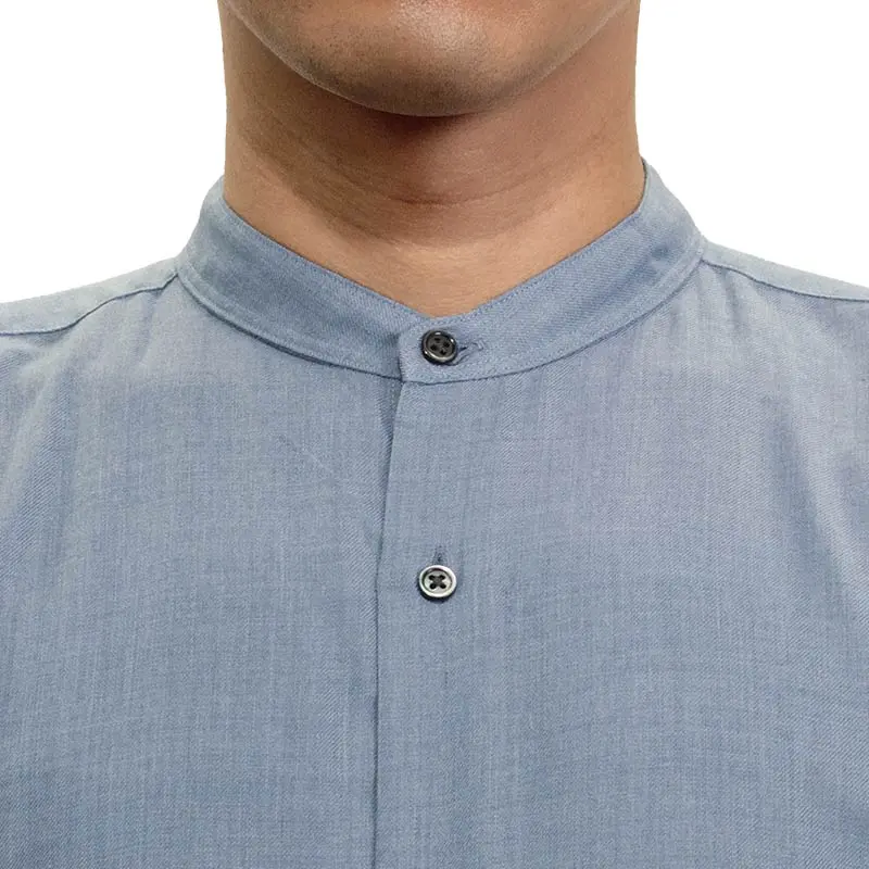 シャツ カジュアルシャツ スタンドカラー バンドカラー ブルー 無地