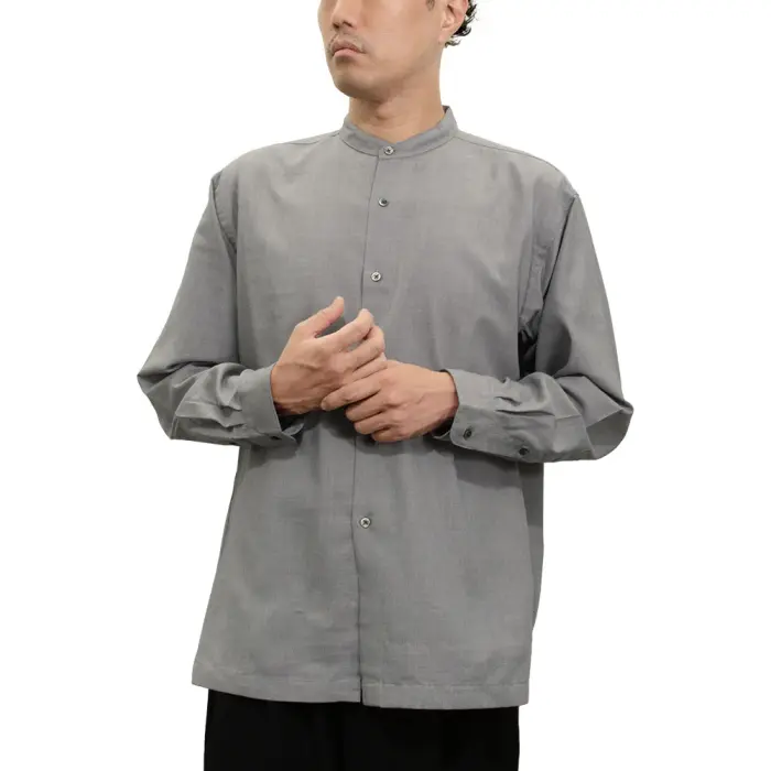 シャツ カジュアルシャツ スタンドカラー バンドカラー グレー 無地