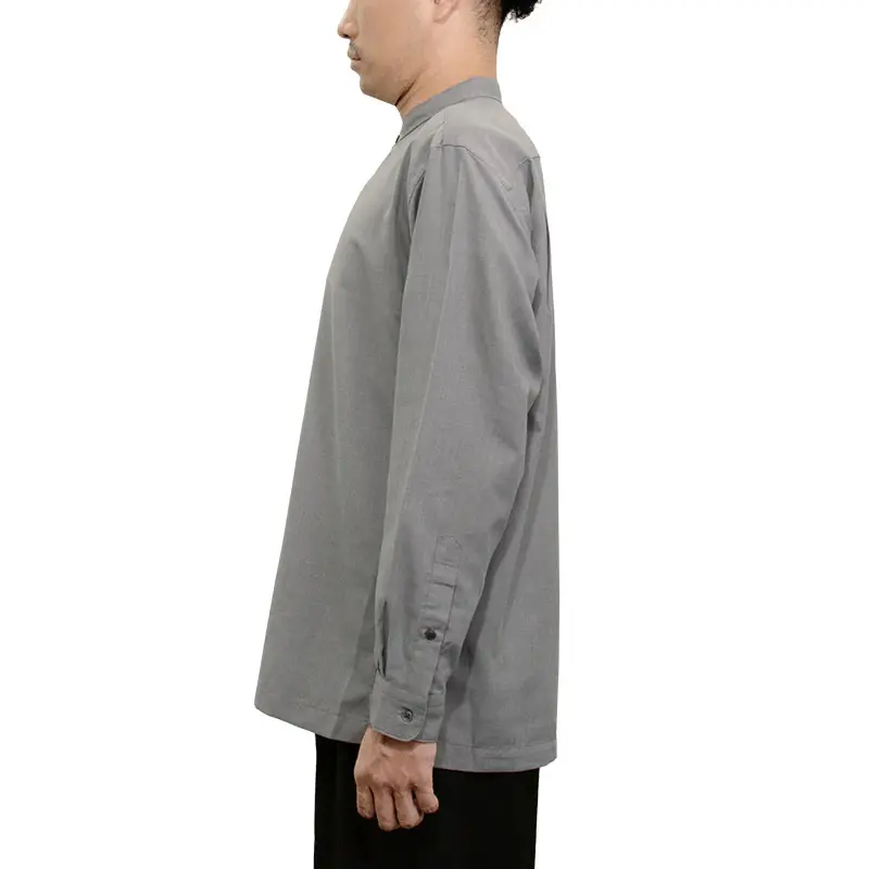 シャツ カジュアルシャツ スタンドカラー バンドカラー グレー 無地