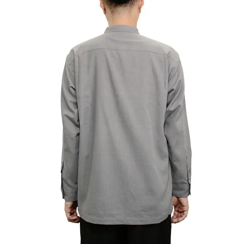 シャツ カジュアルシャツ スタンドカラー バンドカラー グレー 無地