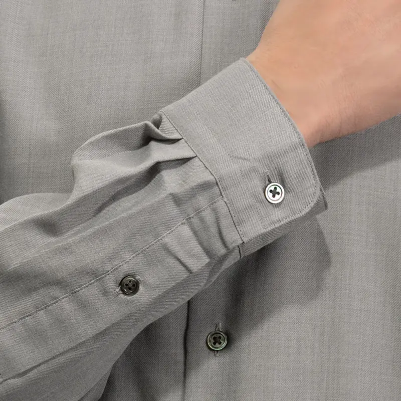 シャツ カジュアルシャツ スタンドカラー バンドカラー グレー 無地