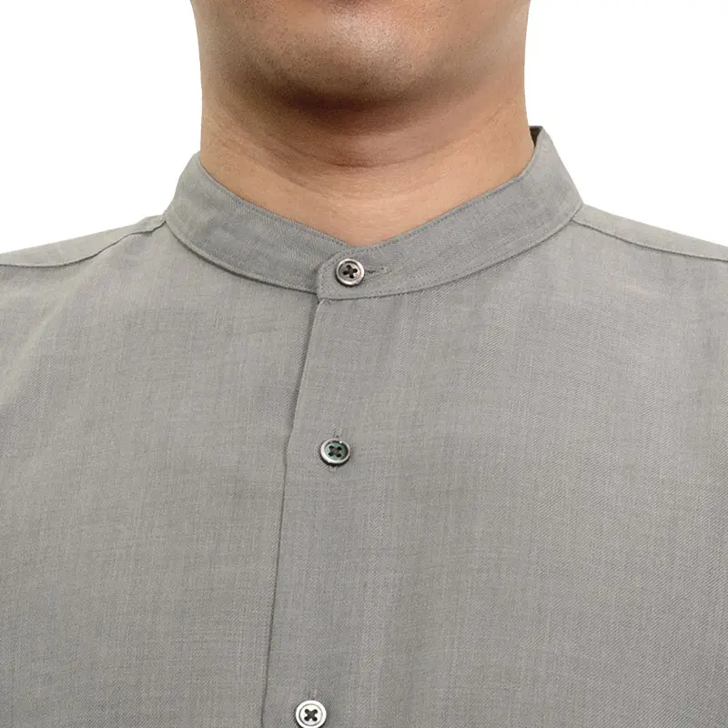 シャツ カジュアルシャツ スタンドカラー バンドカラー グレー 無地