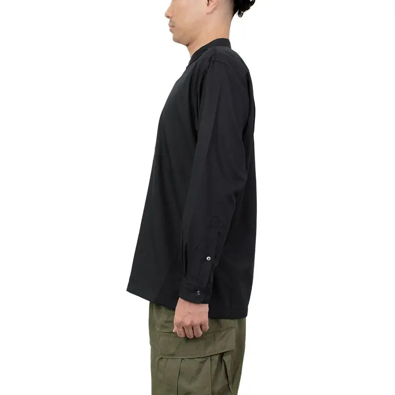 シャツ カジュアルシャツ スタンドカラー バンドカラー ブラック 無地