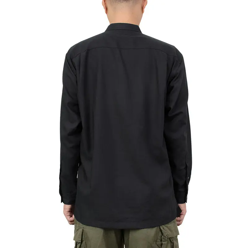 シャツ カジュアルシャツ スタンドカラー バンドカラー ブラック 無地