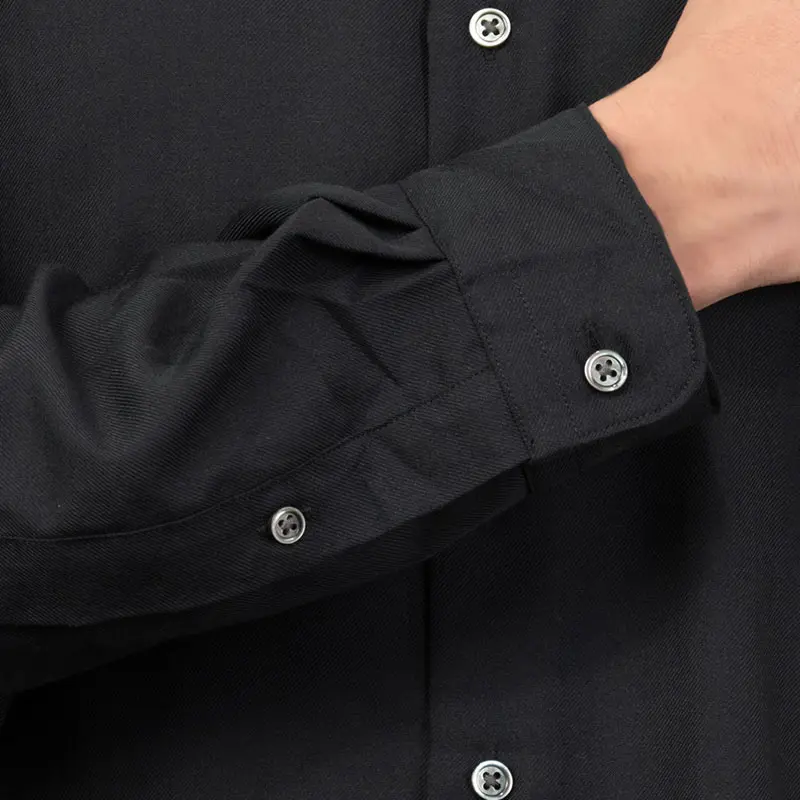 シャツ カジュアルシャツ スタンドカラー バンドカラー ブラック 無地