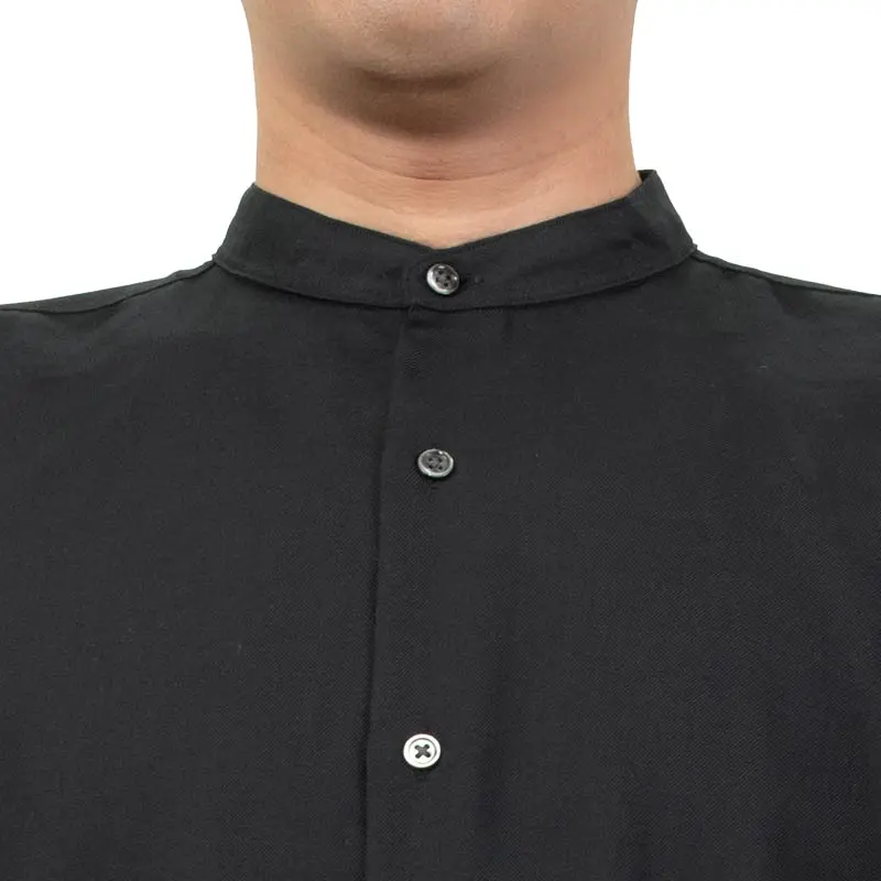 シャツ カジュアルシャツ スタンドカラー バンドカラー ブラック 無地