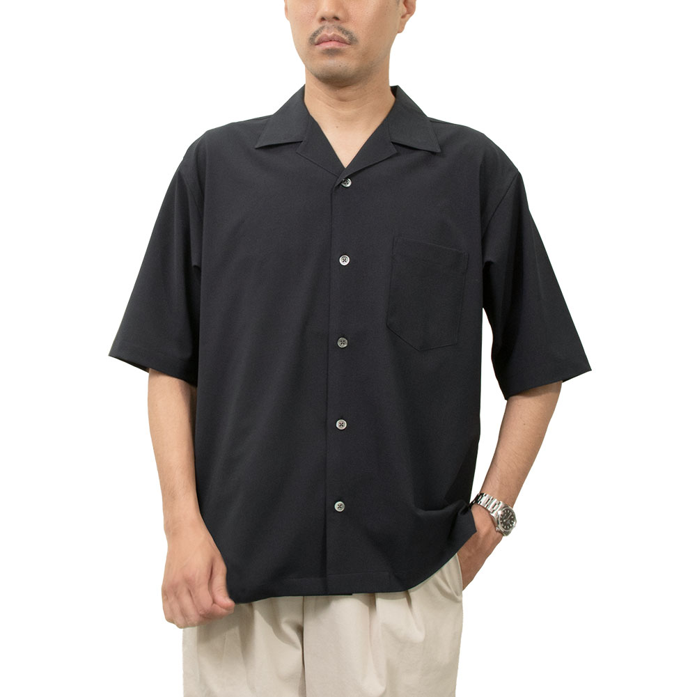 シャツ カジュアルシャツ ブラック 半袖 夏 オープンカラー 開襟