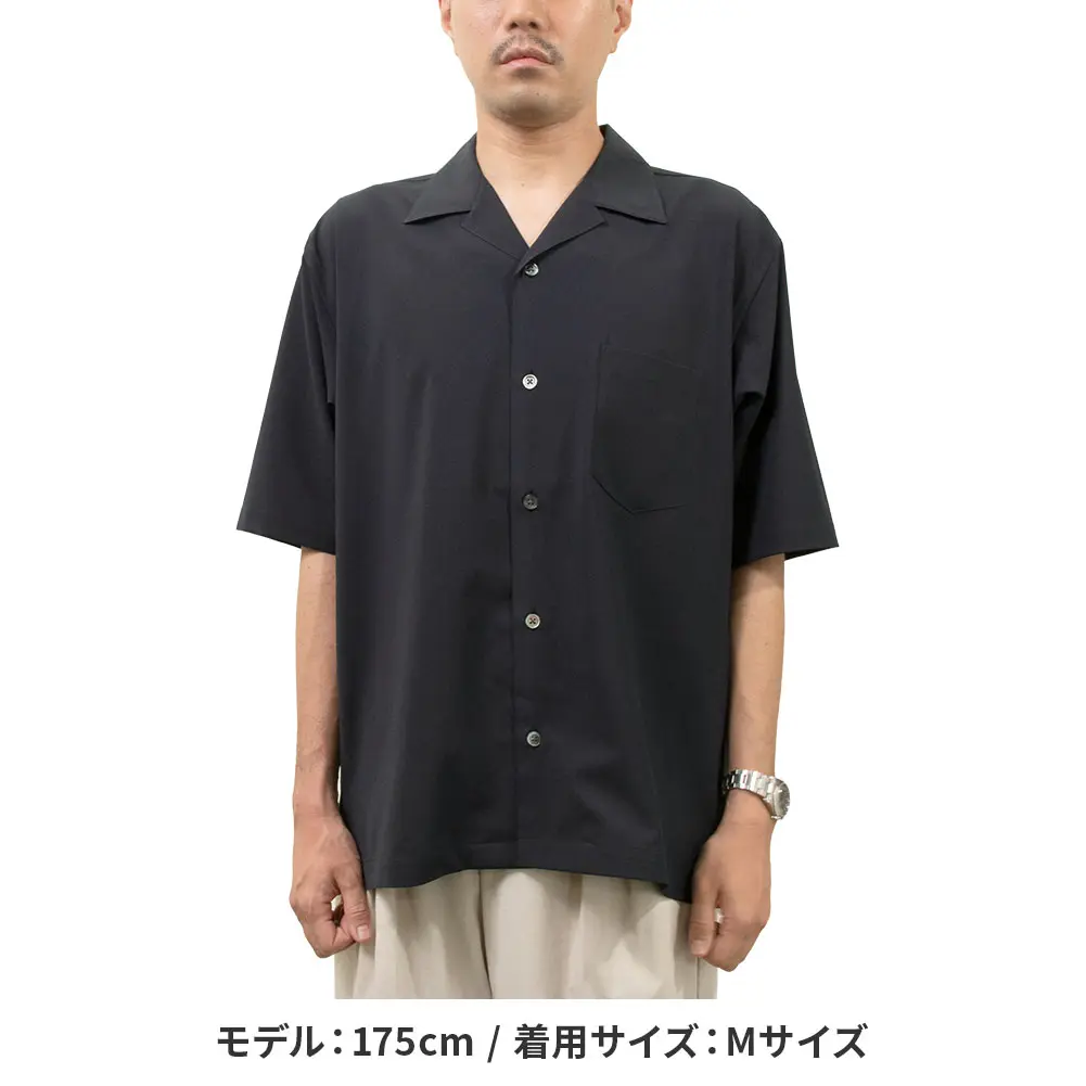 シャツ カジュアルシャツ ブラック 半袖 夏 オープンカラー 開襟