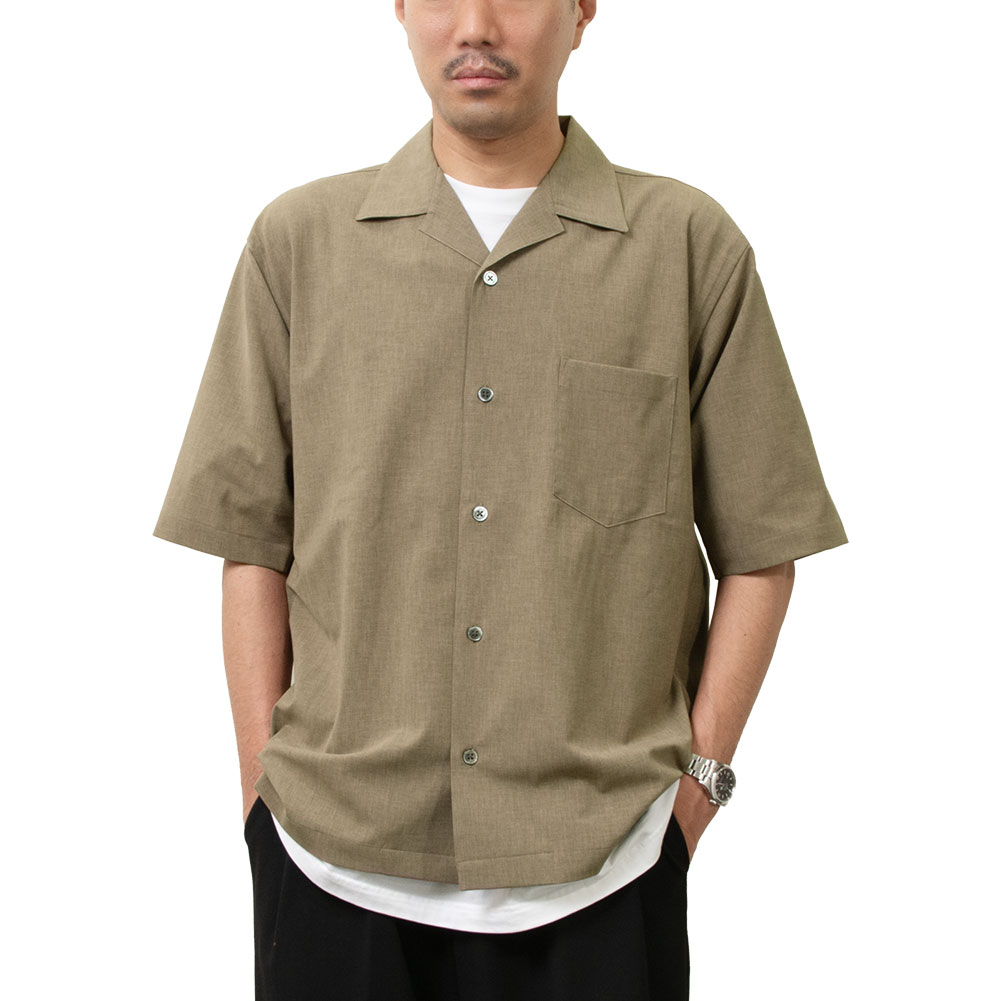 シャツ カジュアルシャツ カーキ 半袖 夏 オープンカラー 開襟 メンズ