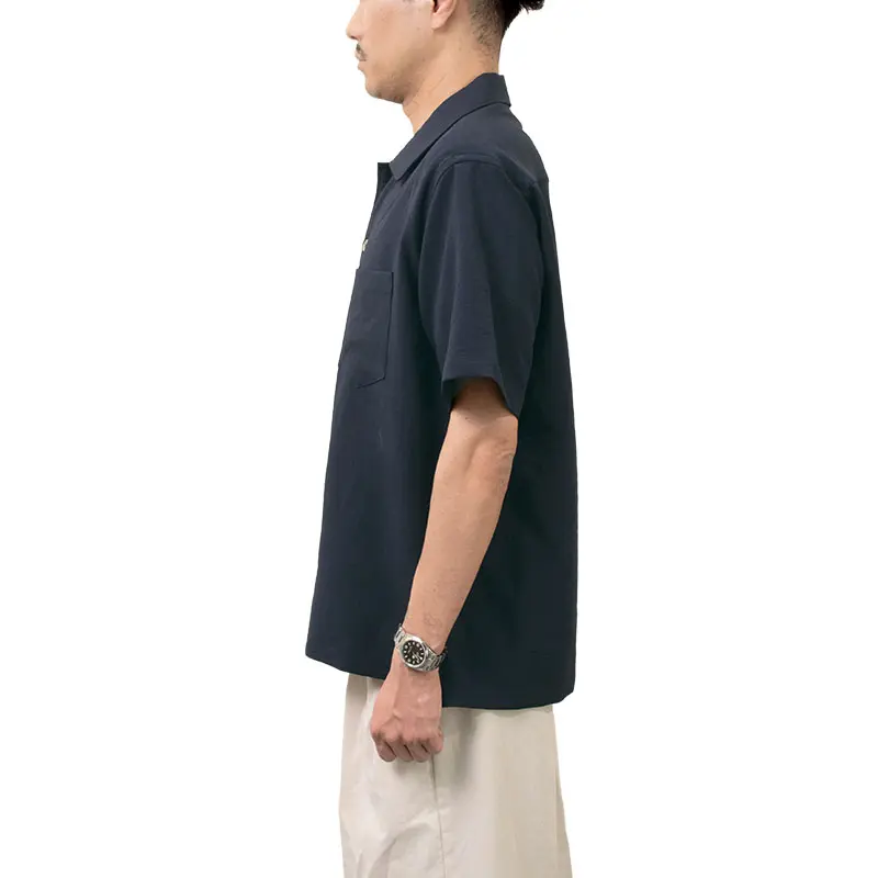 シャツ カジュアルシャツ 紺 ネイビー 半袖 夏 メンズ ストレッチ