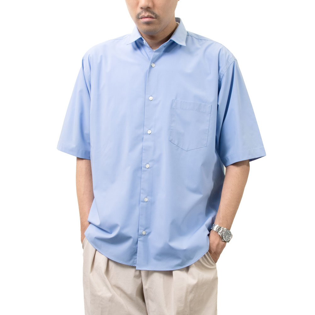 シャツ カジュアルシャツ 青 ブルー 半袖 夏 メンズ レーヨン 接触冷感