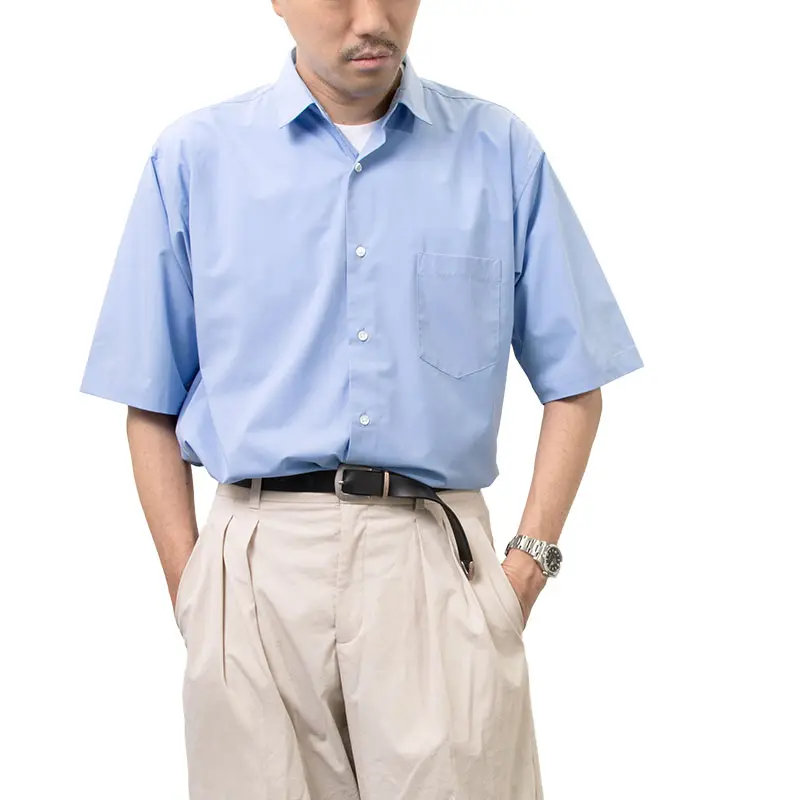 シャツ カジュアルシャツ 青 ブルー 半袖 夏 メンズ レーヨン 接触冷感