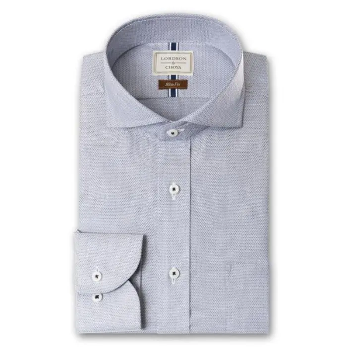 LORDSON by CHOYA Slim Fit 長袖 ワイシャツ メンズ カッタウェイ シャツ 形態安定加工 ネイビードビー 紺色 スリムフィット 綿100％