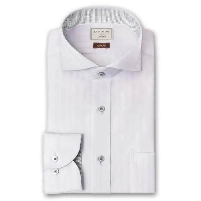 LORDSON by CHOYA Slim Fit 長袖 ワイシャツ メンズ カッタウェイ シャツ 形態安定加工 パープルドビー 紫 スリムフィット 綿100％