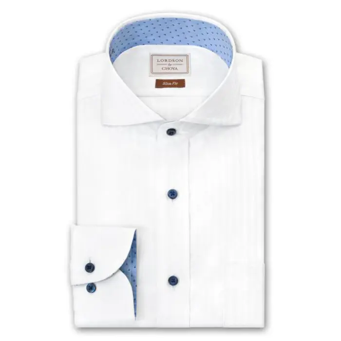 LORDSON by CHOYA Slim Fit 長袖 ワイシャツ メンズ カッタウェイ シャツ 形態安定加工 白 ホワイト ドビーストライプ スリムフィット 綿100％