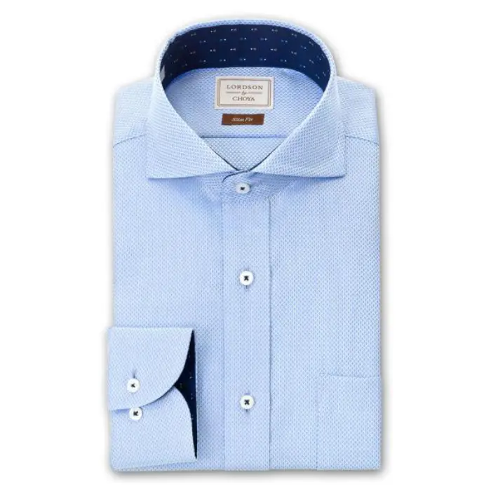 LORDSON by CHOYA Slim Fit 長袖 ワイシャツ メンズ カッタウェイ シャツ 形態安定加工 ブルードビー スリムフィット 綿100％