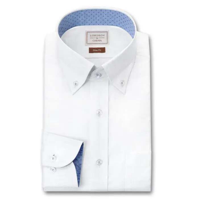by CHOYA Slim Fit 長袖 ワイシャツ メンズ ボタンダウンシャツ 形態安定加工 ホワイトドビーストライプ ホワイト スリムフィット 綿100％