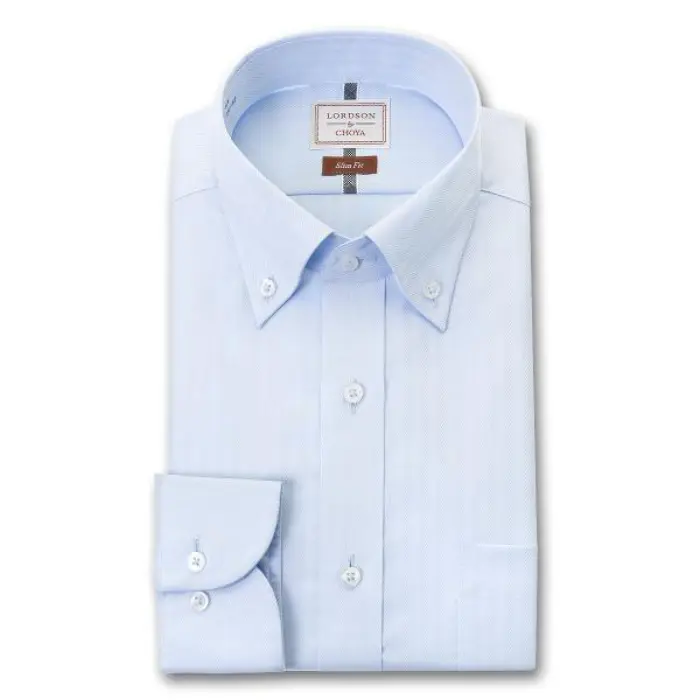 by CHOYA Slim Fit 長袖 ワイシャツ メンズ ボタンダウンシャツ 形態安定加工 ブルードビーストライプ ブルー スリムフィット 綿100％