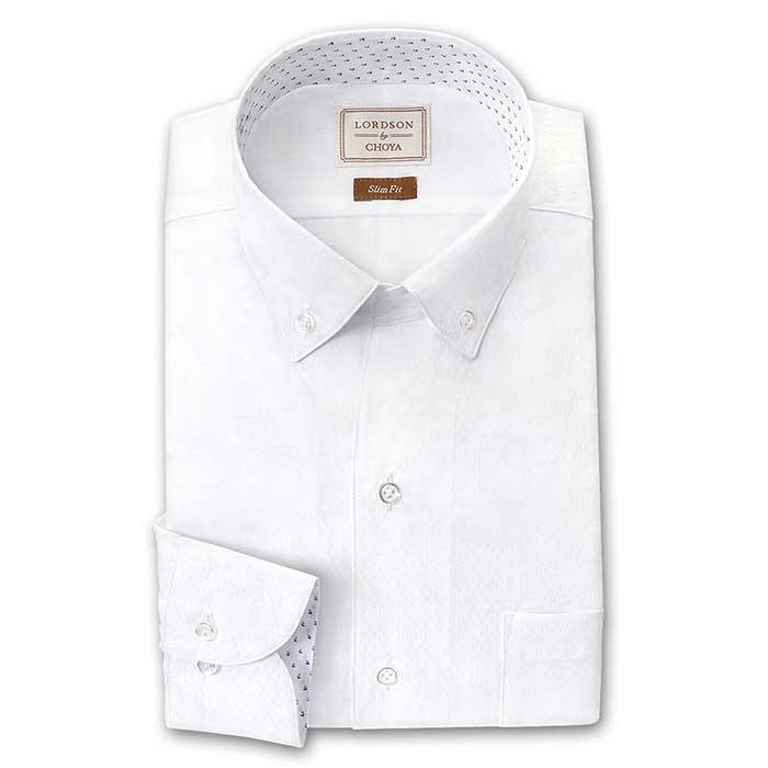 LORDSON by CHOYA スリムフィット 長袖スキッパーカラーボタンダウン ホワイト ワイシャツ