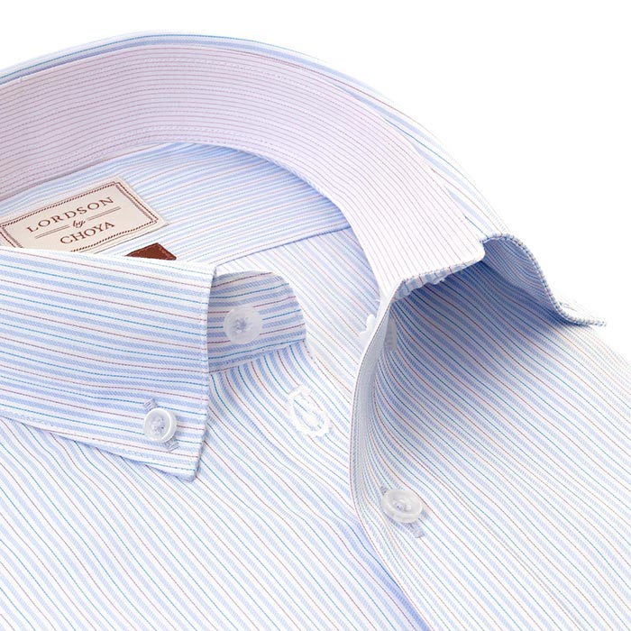 6167円 高品質の人気 LORDSON Crest 長袖 ワイシャツ メンズ 形態安定 スリムフィット カッタウェイワイドカラー ペンシルストライプ ブルー 綿100% zod766-455