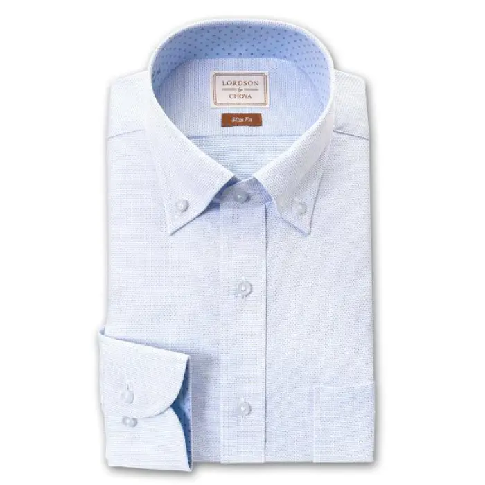 by CHOYA Slim Fit 長袖 ワイシャツ メンズ ボタンダウン 形態安定加工 ブルードビー 青 水色 スリムフィット 綿100％