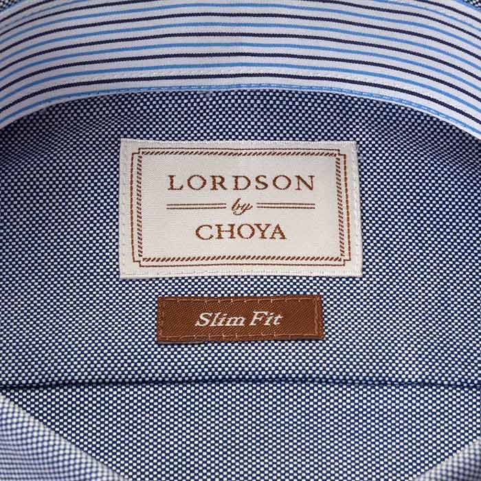 LORDSON by CHOYA スリムフィット 長袖ショートカラースナップダウン ネイビー ワイシャツ(裄詰不可)