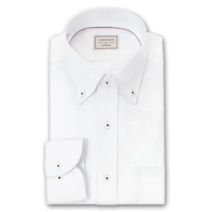 LORDSON by CHOYA 長袖 ワイシャツ メンズ 春夏秋冬 形態安定加工 白ドビーチェック ショートボタンダウン シャツ|綿100％ ホワイト